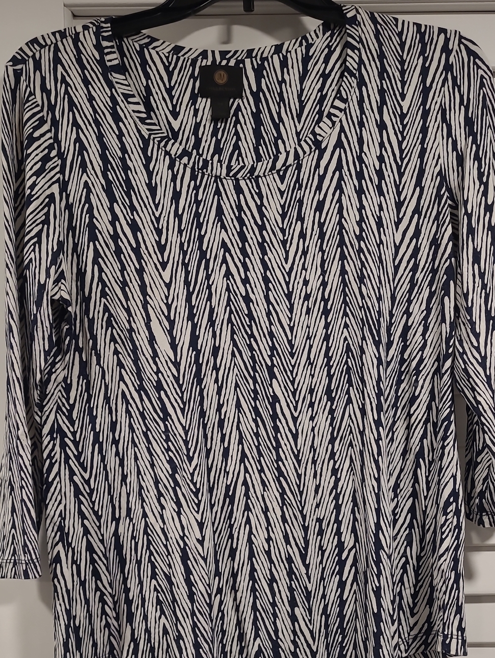 JM Collection Navy and White Patterned Long Sleeve Top